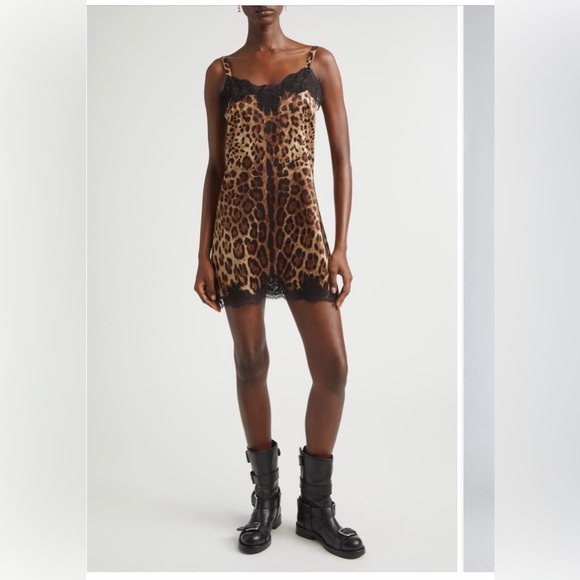 Dolce&Gabbana Leopard print stretch satin & lace slip dress - Picture 1 of 10